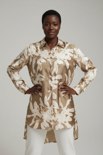 Printed Collar Button Detail High Low Blouse Assorted