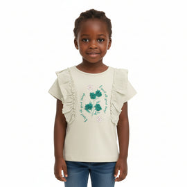 Teal Woven Frill With Applique Jersey Top