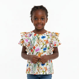 Cotton Sateen Frill Aop Blouse