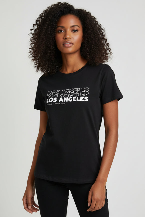 Black Los Angeles Printed T Shirt Black Uk8