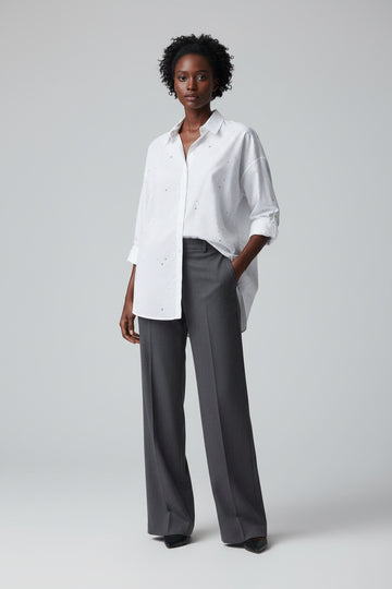 Rhinestone Oversize Shirt Ivory