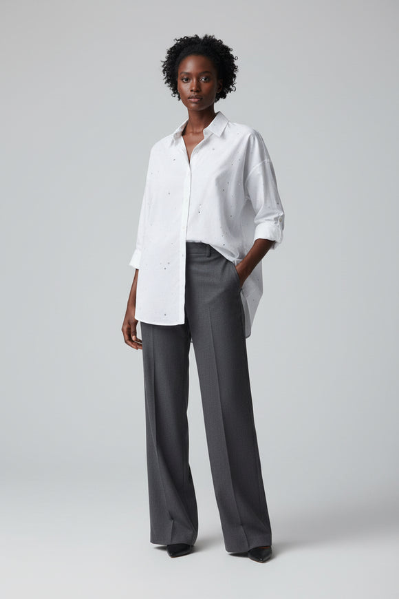Rhinestone Oversize Shirt Ivory