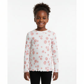 White Floral Aop Rib F S T Shirt