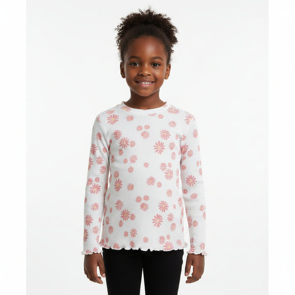 White Floral Aop Rib F S T Shirt