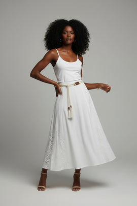 Ivory A Line Embrroidered Skirt With Breaded Belt Ivory Uk8