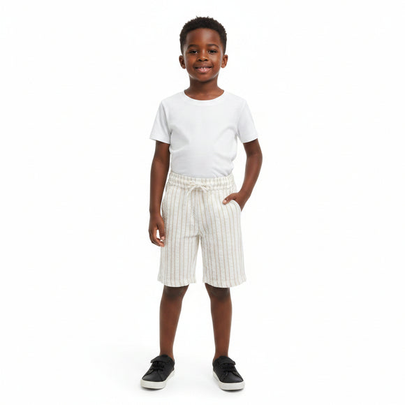 Cream Stripe Dobby Pullon Shorts Cream