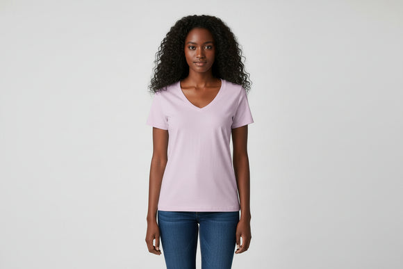 Lilac Short Sleeve V Neck T Shirt