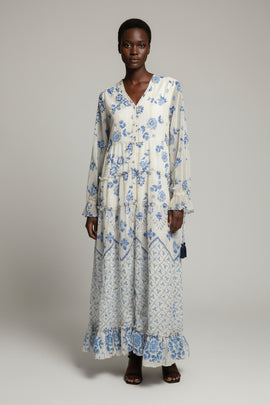 Blue Printed Long Dress