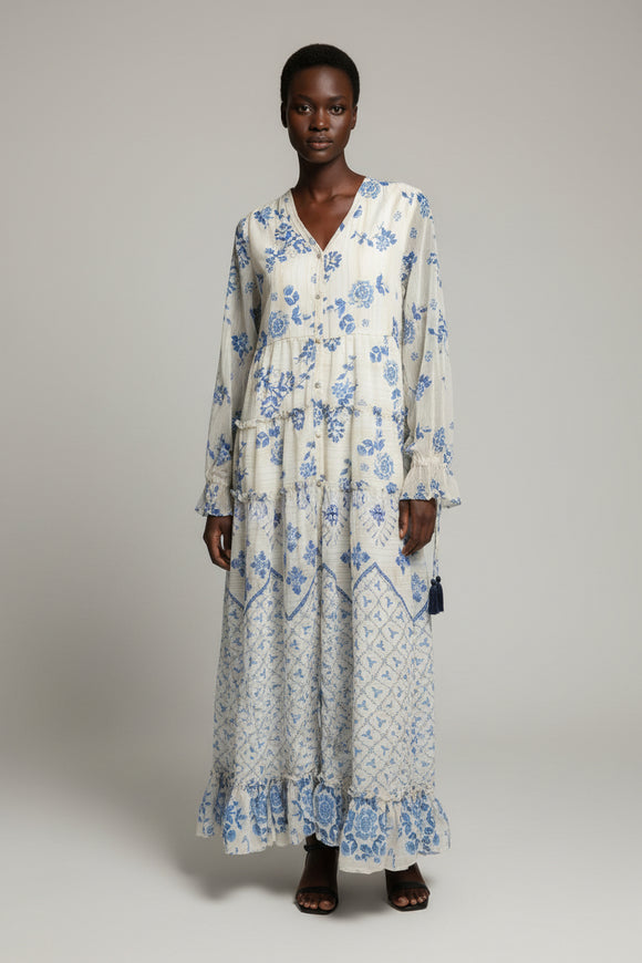 Blue Printed Long Dress
