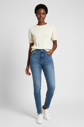 Mid Blue Stretched Mom Jeans Light Wash