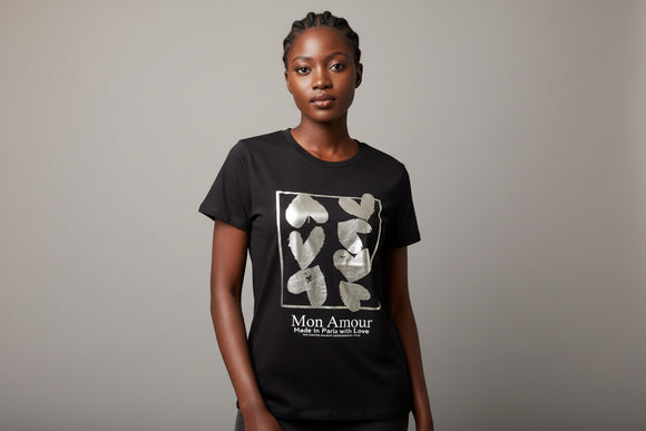 Black Foil Printed T Shirt
