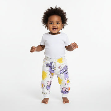 Blue All Over Flower Print Active Pant Blue