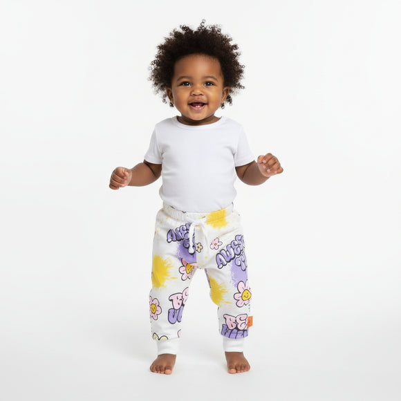Blue All Over Flower Print Active Pant Blue