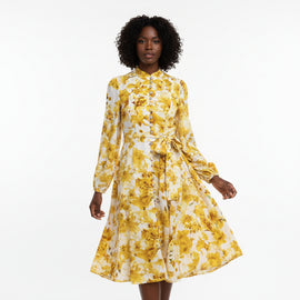 Yellow Printed Midi Dress
