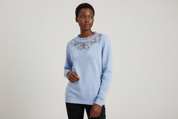 Pale Blue Front Detailed Sweatshirt Pale Blue