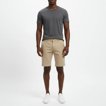 Beige Twill Regular Waist Short