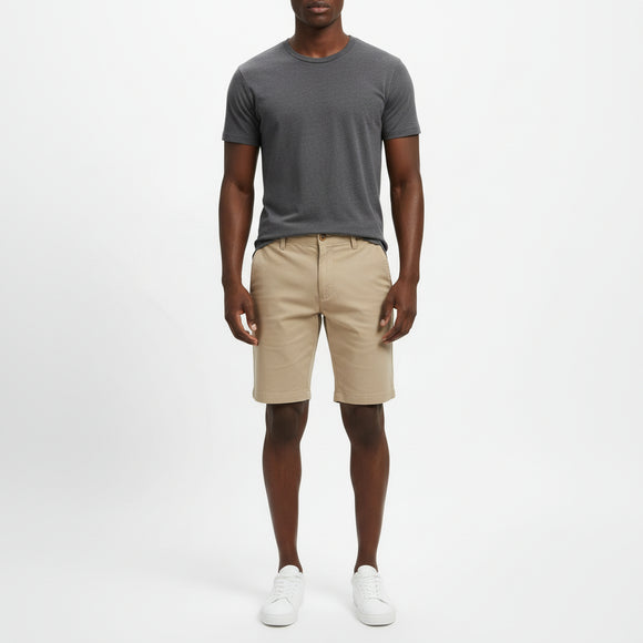 Beige Twill Regular Waist Short