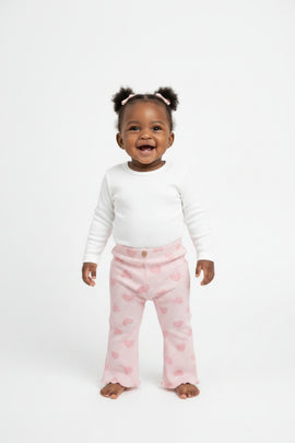 Light Pink All Over Print Tonal Pink Flower With Pocket Bell Bottom Leggings  Pale Pink