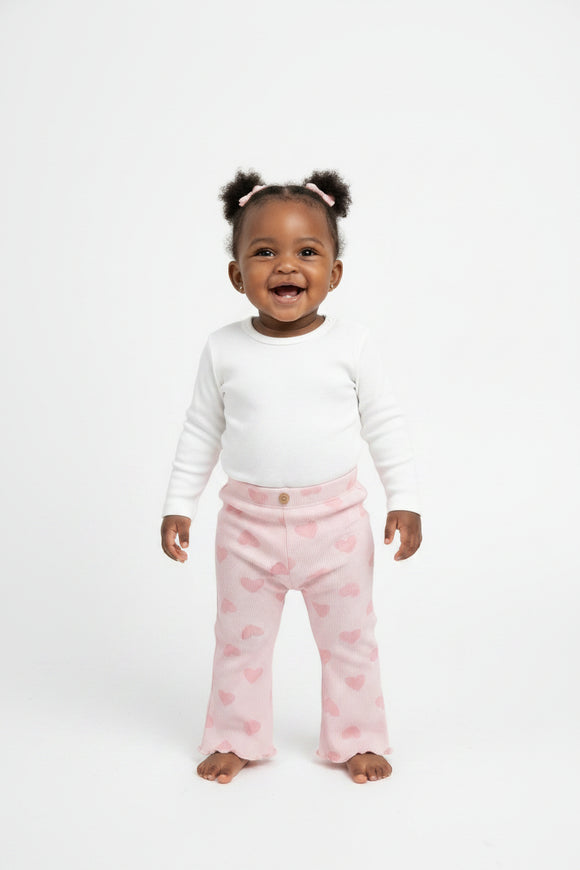 Light Pink All Over Print Tonal Pink Flower With Pocket Bell Bottom Leggings  Pale Pink