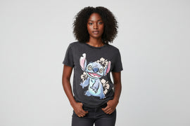 Charcoal Acid Wash Stitch Printed T Shirt