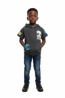 Junior Boys Charcole Hoddie Short Sleeve T Shirt Charcoal REDTAG