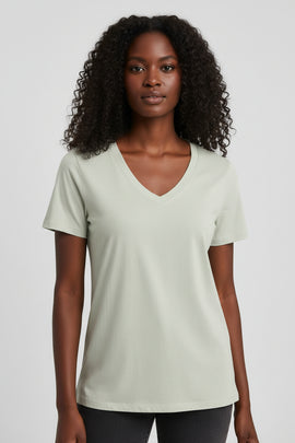 Pale Green Short Sleeve V Neck T Shirt