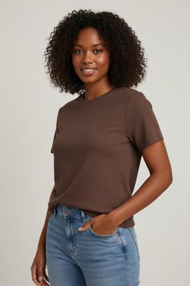 Dark Brown Basic Rib Tshirt