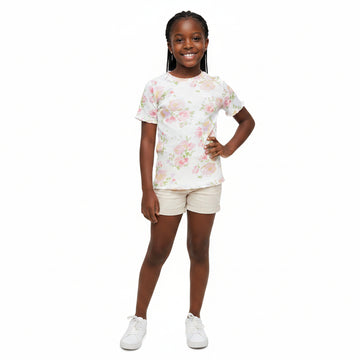 White Floral Aop Rib H S T Shirt White
