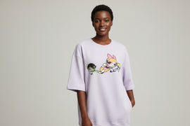 Lilac Powerpuff Oversized Printed T Shirt Lilac Medium