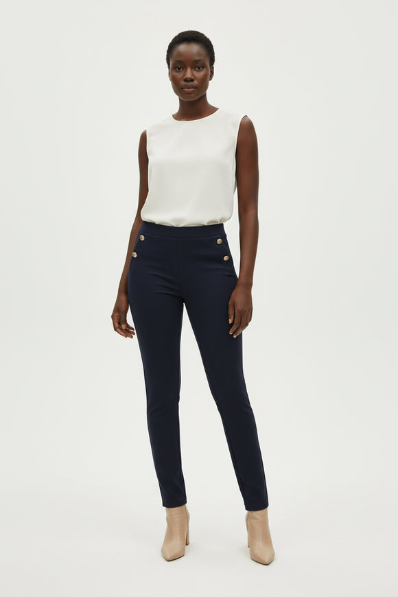 Navy Double Pocket Button Legging