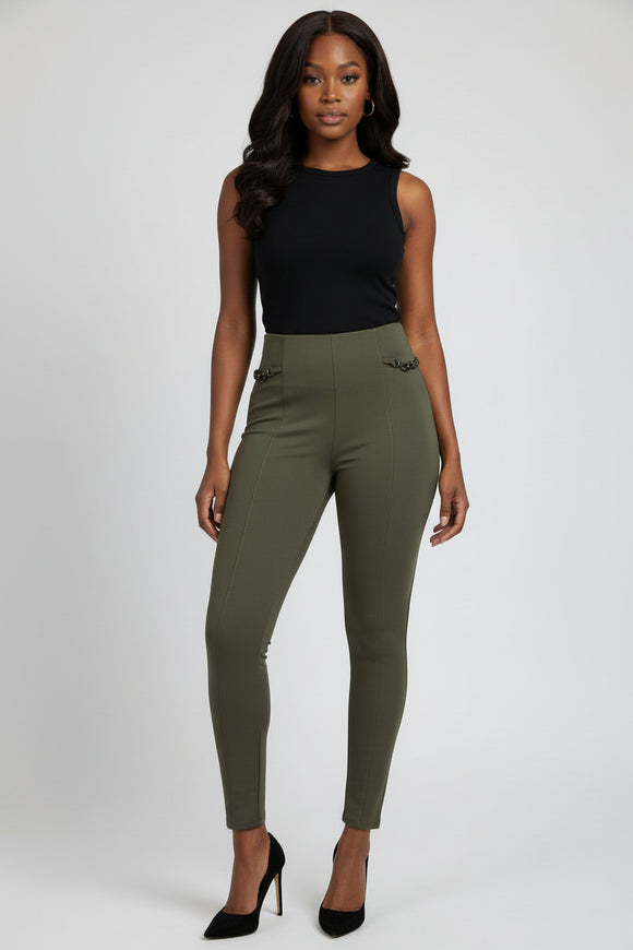Olive Side Detailed Chain Leggings