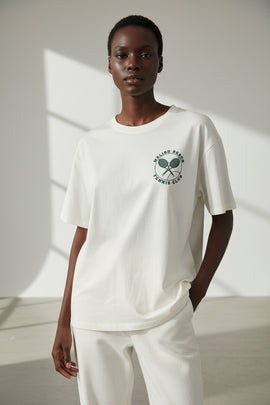 Ivory Oversized  Placement Print T Shirt