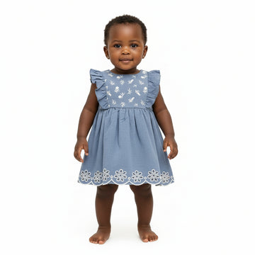 Blue Chambray Embroidered Yoke Dress REDTAG