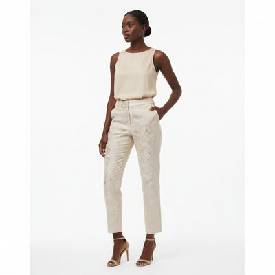 Jaquard Wide Leg Trouser Beige