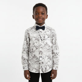 White Floral Print Long Sleeve Shirt With Bow Tie White REDTAG
