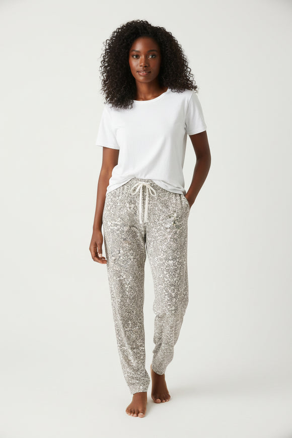 Black Flower Table Pajama Bottom Assorted