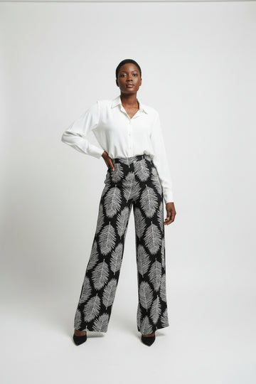 Assorted Puff Print Elasticated Back Straight Leg Trouser