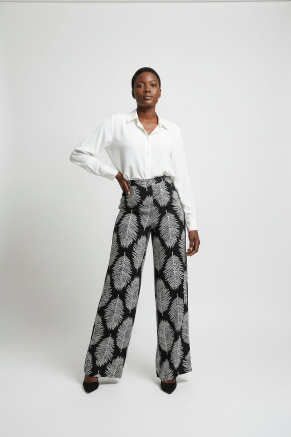 Assorted Puff Print Elasticated Back Straight Leg Trouser