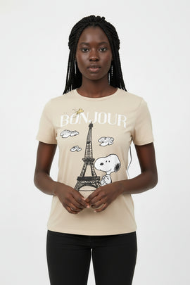 Beige Peanuts Printed T Shirt