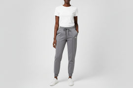 Pale Grey Ribbed Hem With Pintuck Jog Pant
