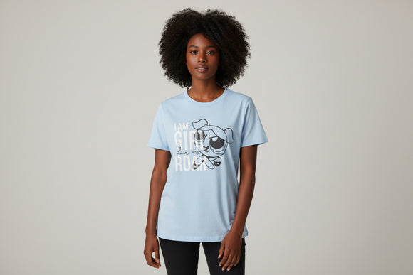 Pale Blue Powerpuff Printed T Shirt