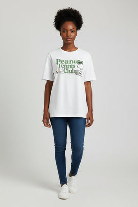 White Peanuts Printed T Shirt