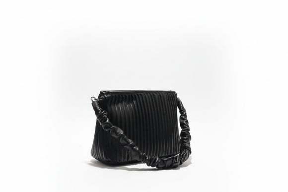 Black Pleated Textured Day Bag