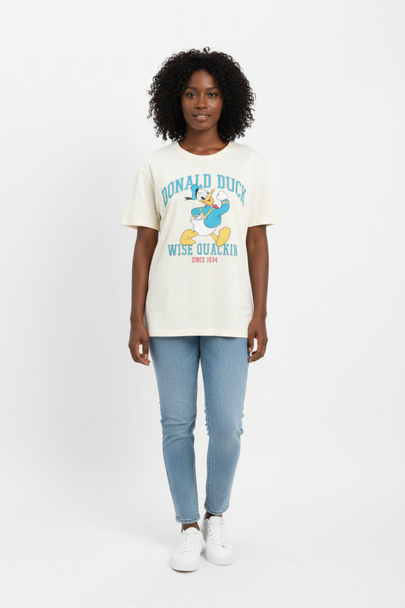 Cream Donal Duck Printed T Shirt