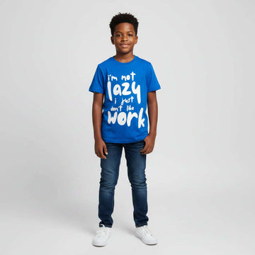 Royal Blue Lazy Work Short Sleeve Graphic T Shirt Blue Nawao.com