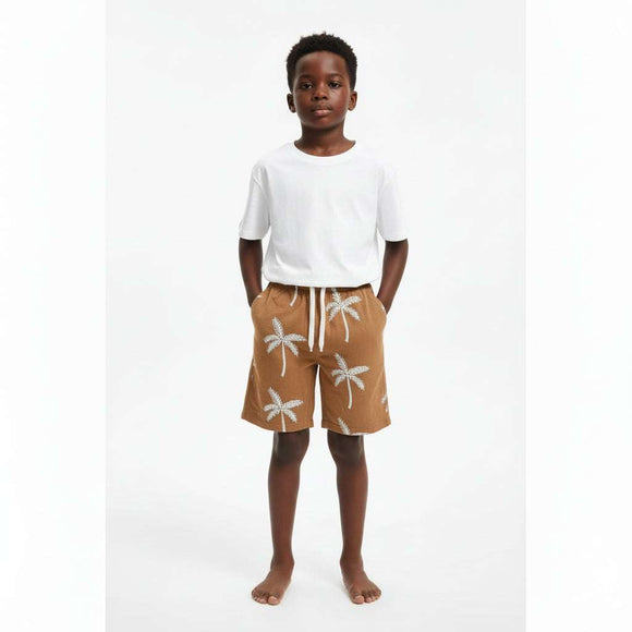 Rust Allover Print Shorts Red Nawao.com