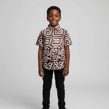 Rust Aop Casual Shirt Orange Nawao.com
