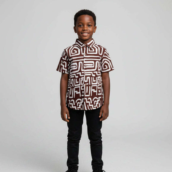Rust Aop Casual Shirt Orange Nawao.com