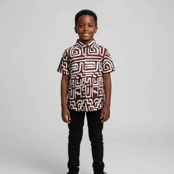 Rust Aop Casual Shirt Orange Nawao.com
