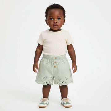 Sage Aop Scalloped Lace  With Lining Nawao.com